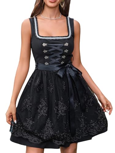 Damen Trachtenkleid Oktoberfest Schürze Dirndlkleid Schwarz Eleganter Rock Kostüm Frau Cosplay Rock,L von EvoEch