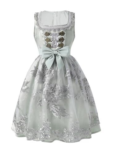 EvoEch Mädchen Dirndlkleid Trachtenkleid fürs Bayerische Oktoberfest Trachtenkleid mit Blumenstickerei,12Y von EvoEch