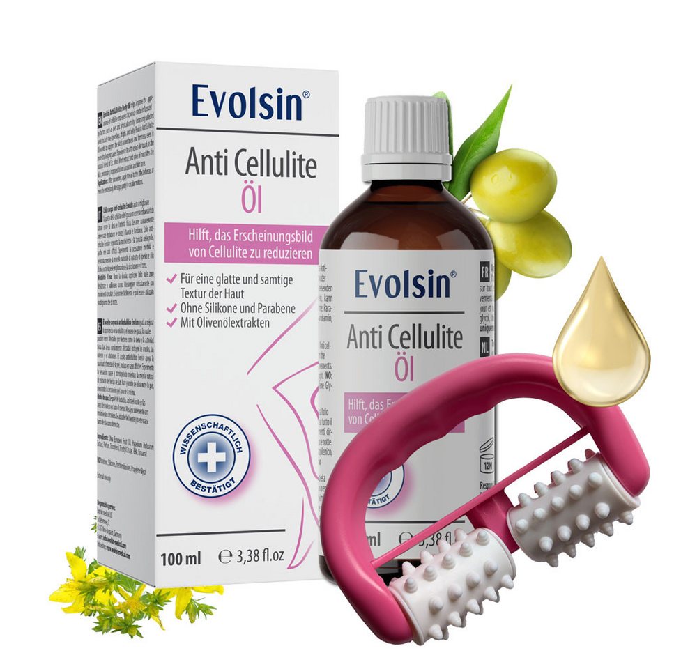 Evolsin Körperöl Evolsin® Anti Cellulite Öl – Straffendes Körperöl mit Roller von Evolsin