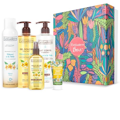 EVOLUDERM - Geschenkset für Damen, Körper aus Monoï de Tahiti – 5 Produkte + Duschschwamm gratis – Box L – natürliche Herkunft – Ideal Geschenk zu Weihnachten, Geburtstag, Muttertag (Magic Forest) von Evoluderm