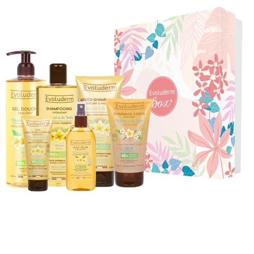 EVOLUDERM - Geschenkset für Damen, Körper & Haar, Monoï de Tahiti – 6 Produkte – Peeling-Handschuh gratis – natürliche Herkunft – Geschenk zu Weihnachten, Geburtstag, Muttertag (Harmonie) von Evoluderm