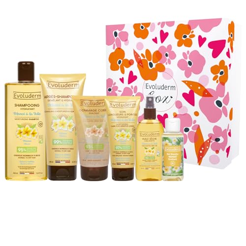EVOLUDERM - Geschenkset für Damen – Körper- & Haarpflege Monoï de Tahiti – 6 Produkte + Kamm gratis – Vegan – Geschenkidee – Weihnachtsgeschenkset – Geburtstag – Muttertag (Roséa) von Evoluderm