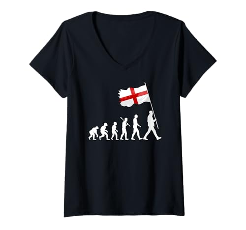 Damen Evolution England-Flagge, Englisch, St. George's Day, patriotisch T-Shirt mit V-Ausschnitt Damen Evolution England-Flagge, Englisch, St. George's Day, patriotisch T-Shirt mit V-Ausschnitt von Evolution England Flag Gifts Patriotic