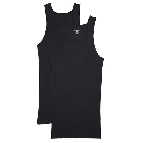 Evolve Herren Cotton Comfort Tanktop mit Quadratischem Schnitt, Multipack Unterhemd, schwarz, Groß von Evolve