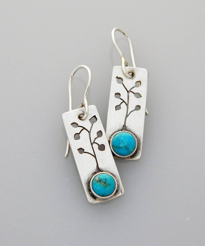 Silberschmuck, Handgemachte Silberne Baumohrringe, Naturschmuck Mit Türkisem "Espen Tree" von EvolveJewelryStudio