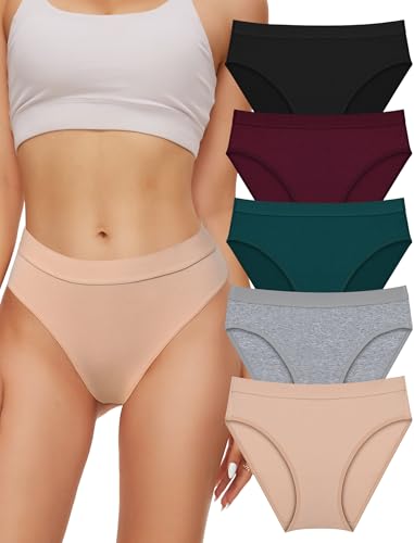 Unterhosen Damen Slip 5per pack Baumwolle Unterwäsche Frauen, Womens Underwear Bequem Hohe Taille Damenslip Seamless Slips Mehrpack, Brazilian Weich Nahtlose High Waist Pantys Set Mehrfarbig von Evolyline