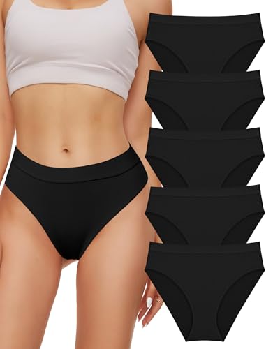 Unterhosen Damen Slip 5per pack Baumwolle Unterwäsche Frauen, Womens Underwear Bequem Hohe Taille Damenslip Seamless Slips Mehrpack, Brazilian Weich Nahtlose High Waist Pantys Set Mehrfarbig von Evolyline