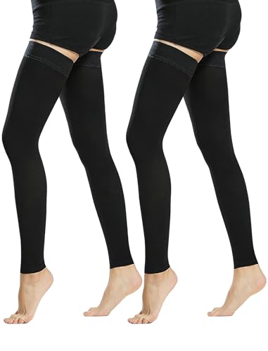 Evolyline 2 Paar 20-30 mmHg Medizinisch Kompressionsstrümpfe Damen Herren, Klasse II Oberschenkel Lang Kompressionssocken Stützstrümpfe Footless mit Silikonband für Abgestufte Unterstützung von Evolyline