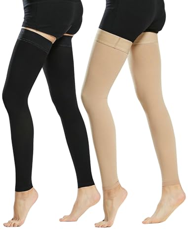 Evolyline 2 Paar 20-30 mmHg Medizinisch Kompressionsstrümpfe Damen Herren, Klasse II Oberschenkel Lang Kompressionssocken Stützstrümpfe Footless mit Silikonband für Abgestufte Unterstützung von Evolyline