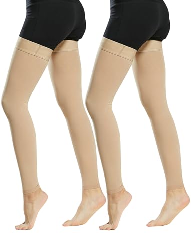Evolyline 2 Paar 20-30 mmHg Medizinisch Kompressionsstrümpfe Damen Herren, Klasse II Oberschenkel Lang Kompressionssocken Stützstrümpfe Footless mit Silikonband für Abgestufte Unterstützung von Evolyline