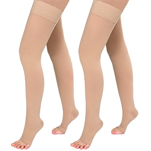 Evolyline 2 Paar Kompressionsstrümpfe Damen & Herren , Klasse II Oberschenkel Lang Stützstrümpfe Kompressionssocken für Flugreisen Abgestufte Unterstützung von Evolyline