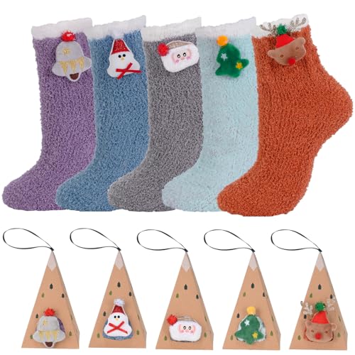 Evolyline 5 Paar kuschelsocken damen Weihnachtssocken, Warme flauschige socken Thermosocken Wintersocken stoppersocken Haussocken Bettsocken Damen, Weihnachten Geschenk für Frauen Mädchen Jungen von Evolyline