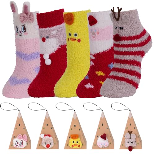 Evolyline 5 Paar kuschelsocken damen Weihnachtssocken, Warme flauschige socken Thermosocken Wintersocken stoppersocken Haussocken Bettsocken Damen, Weihnachten Geschenk für Frauen Mädchen Jungen von Evolyline