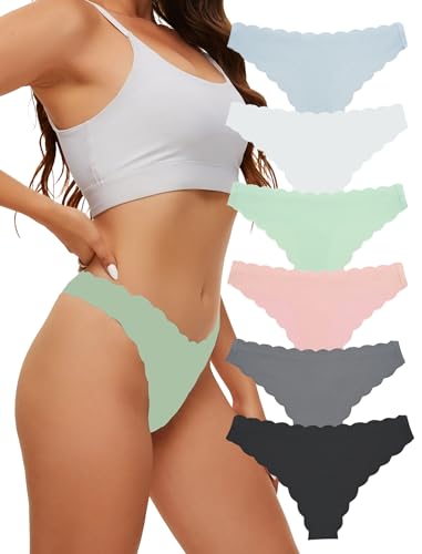 Evolyline 6er Pack Seamless String Tanga Damen Unsichtbar Tangas Set Nahtlose Tanga Unterhosen Niedrige Taille Slip Frauen Hipster Set Unsichtbar Weich Panties Mehrfarbig Unterwäsche von Evolyline