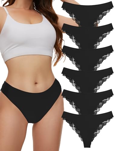 Evolyline Nahtlose UnterwäSche Frauen Unterhosen Damen Spitze Seamless Slip Brazilian Spitze Hipster UnterwäSche Sexy Pantys Damen Underwear Women Mehrpack 6er Pack von Evolyline