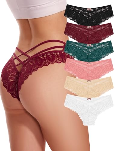 Evolyline 6er Pack String Tanga Set Damen Tanga Spitze Slips Sexy Dessous Unterhosen String Tanga Damen Sexy Niedrige Taille Unterhosen Atmungsaktiv Slips Unterwäsche für Frauen von Evolyline