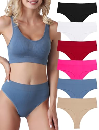 Evolyline 6er-Pack String Tangas Damen Bauchweg Unterhosen Tanga Damen Nahtlose Strings Tanga Set Hoher Taille Unterhosen Unterwäsche Frauen Baumwolle String Atmungsaktiv Weich Panties von Evolyline