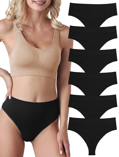 Evolyline 6er-Pack String Tangas Damen Bauchweg Unterhosen Tanga Damen Nahtlose Strings Tanga Set Hoher Taille Unterhosen Unterwäsche Frauen Baumwolle String Atmungsaktiv Weich Panties von Evolyline