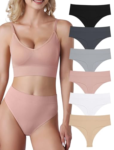 Evolyline 6er-Pack String Tangas Damen Bauchweg Unterhosen Tanga Damen Nahtlose Strings Tanga Set Hoher Taille Unterhosen Unterwäsche Frauen Baumwolle String Atmungsaktiv Weich Panties von Evolyline
