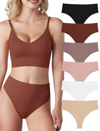 Evolyline 6er-Pack String Tangas Damen Bauchweg Unterhosen Tanga Damen Nahtlose Strings Tanga Set Hoher Taille Unterhosen Unterwäsche Frauen Baumwolle String Atmungsaktiv Weich Panties von Evolyline