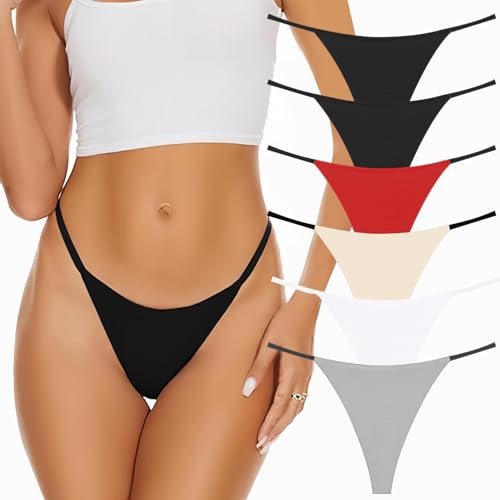 Evolyline 6erPack Baumwolle Strings Tangas für Frauen G String Tangas String Tanga Damen Unterhosen für Frauen Niedrige Taille Baumwolle Unterwäsche Panties von Evolyline