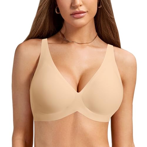 Evolyline BH Damen Ohne Bügel Große Brüste Starker Halt, Nahtloser V-Ausschnitt Bralette Push up Seamless Soft Gepolstert, Bequemer Rückenfrei Erscheinen Minimizer Bra mit Zusätzlicher Verlängerung von Evolyline