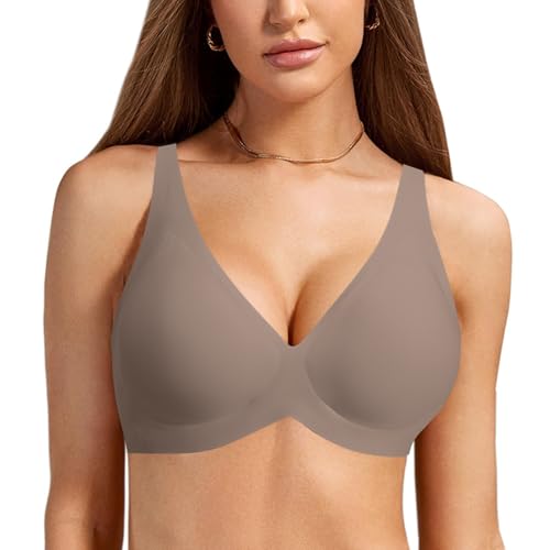 Evolyline BH Damen Ohne Bügel Große Brüste Starker Halt, Nahtloser V-Ausschnitt Bralette Push up Seamless Soft Gepolstert, Bequemer Rückenfrei Erscheinen Minimizer Bra mit Zusätzlicher Verlängerung von Evolyline