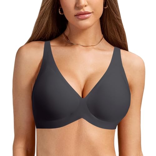 Evolyline BH Damen Ohne Bügel Große Brüste Starker Halt, Nahtloser V-Ausschnitt Bralette Push up Seamless Soft Gepolstert, Bequemer Rückenfrei Erscheinen Minimizer Bra mit Zusätzlicher Verlängerung von Evolyline