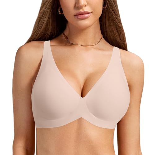 Evolyline BH Damen Ohne Bügel Große Brüste Starker Halt, Nahtloser V-Ausschnitt Bralette Push up Seamless Soft Gepolstert, Bequemer Rückenfrei Erscheinen Minimizer Bra mit Zusätzlicher Verlängerung von Evolyline