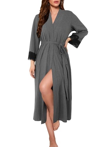 Evolyline Bademantel Damen Leicht Morgenmantel Lang Bademäntel Bathrobe Women Morgenmantel Leichter Dünner Spitze Sommer Bademantel mit Taschen von Evolyline