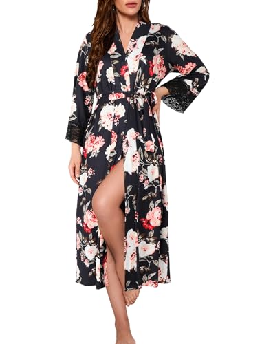 Evolyline Bademantel Damen Leicht Morgenmantel Lang Bademäntel Bathrobe Women Morgenmantel Leichter Dünner Spitze Sommer Bademantel mit Taschen von Evolyline