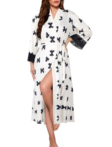 Evolyline Bademantel Damen Leicht Morgenmantel Lang Bademäntel Bathrobe Women Morgenmantel Leichter Dünner Spitze Sommer Bademantel mit Taschen von Evolyline