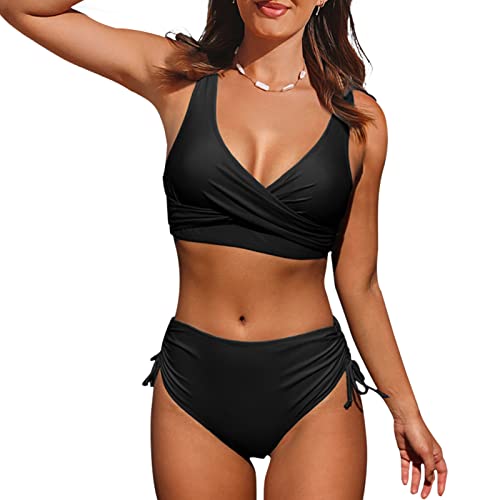 Evolyline Bikini Damen Set Bauchweg Push Up Sexy High Waist, Twist Front Bademode Damen V-Ausschnitt Cross Back Badeanzüge, Bikini-Sets für Damen Kordelzug Side Badeanzug Zweiteilige Swimsuit von Evolyline