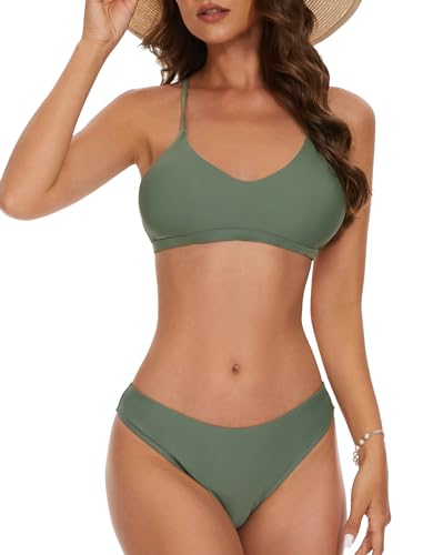 Evolyline Bikini Damen Set Sport Push Up Bikini Damen Brazilian Style Neckholder U Ausschnitt Bikini-Sets für Damen, Cross Back Sportlich Bustier Bikini Zweiteiliger Bademode Schwimmanzug von Evolyline