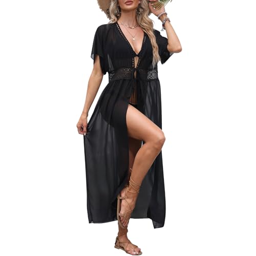 Evolyline Damen Sommer Bikini Cover up Badeanzug Maxi Strandkleid Damen Lang, Boho Kimono Lang Strand Cardigan, Leichte Strickjacke Beachwear Beach Maxi Dress von Evolyline