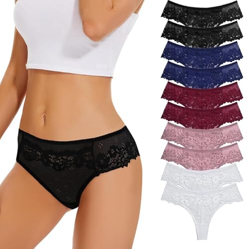 Evolyline 10er Pack Damen Spitze Strings Tangas Unterhosen Spitze Slips Damen String Unterwäsche Spitze Tanga Panties für Frauen von Evolyline