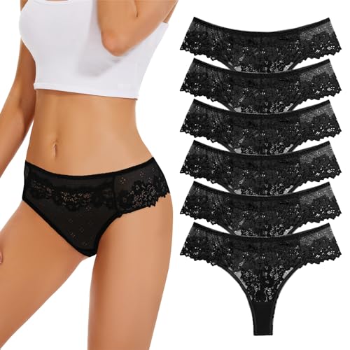 Evolyline Damen Spitze Strings Tangas Unterhosen Spitze Slips Damen String Unterwäsche Spitze Tanga Panties für Frauen Mehrpack von Evolyline