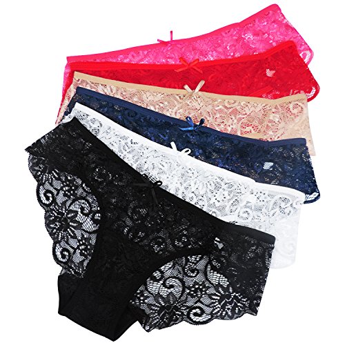 Evolyline Damen Spitze Unterhosen Hipster Spitzenslips Unterwäsche mittlere Taille Bikinis Taillenslips Ultra Soft Panties Mehrpack von Evolyline