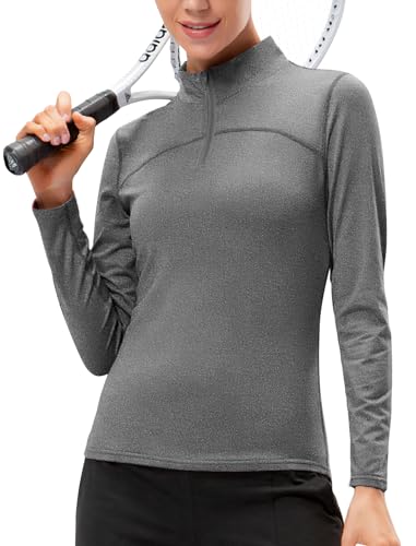 Evolyline Damen Langarmshirt 1/4 Reißverschluss Pullover Damen, Sportshirt Langarm Laufshirt Atmungsaktiv thermoshirt, Funktionsshirt Langarm Stehkragen Sportoberteile von Evolyline