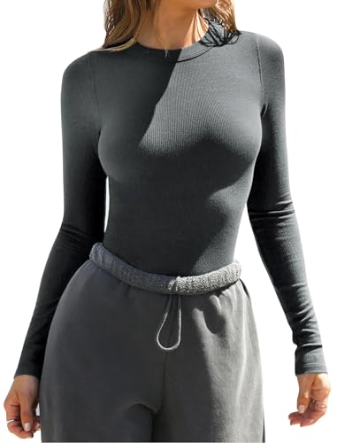 Evolyline Damen Thermo Oberteil Langarmshirt Unterhemd Warm Gerripte T-Shirts Slim Fit Basic Tops Rundhals für Herbst Winter von Evolyline