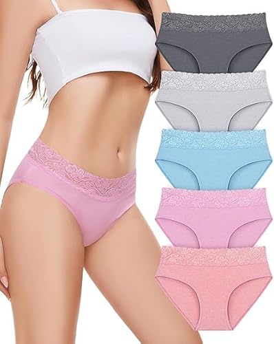 Evolyline Damen Unterhosen Baumwolle Stretch Hohe Taille Panties Spitze Slip Atmungsaktive Panties Damen Weich Unterwäsche Frauen Hipster Damen Unterhosen Mehrfarbig von Evolyline