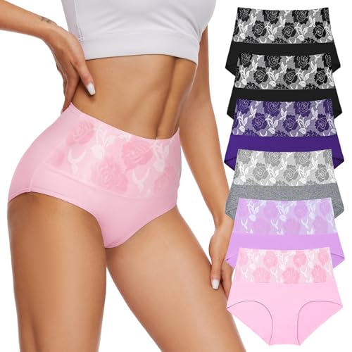 Evolyline Damen Unterhosen Baumwolle Unterwäsche Frauen Set Hohe Taille Slips, Bauchweg Unterhose Weich Atmungsaktiv Panties, Seamless Slip Taillenslips Baumwoll Mehrpack von Evolyline