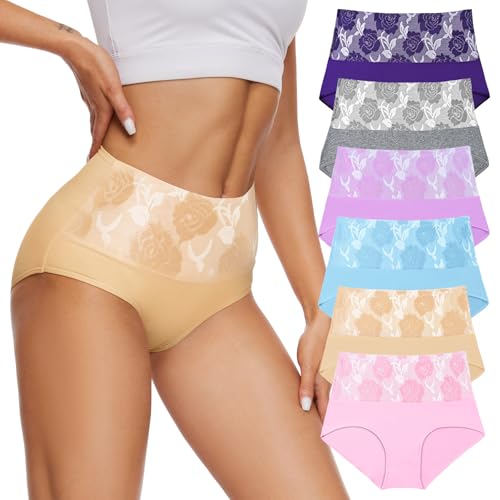 Evolyline Damen Unterhosen Baumwolle Unterwäsche Frauen Set Hohe Taille Slips, Bauchweg Unterhose Weich Atmungsaktiv Panties, Seamless Slip Taillenslips Baumwoll Mehrpack von Evolyline