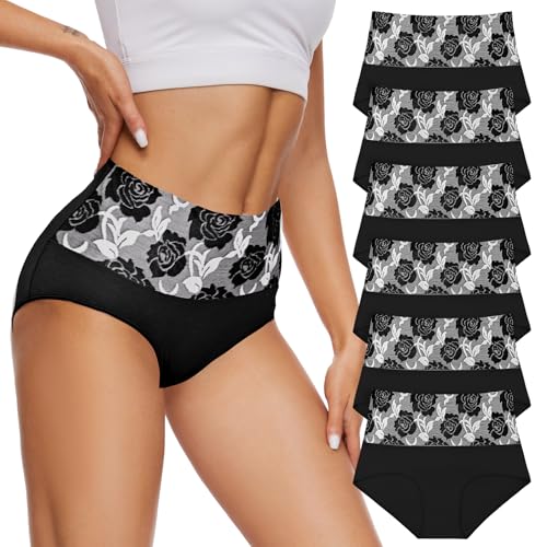 Evolyline Damen Unterhosen Baumwolle Unterwäsche Frauen Set Hohe Taille Slips, Bauchweg Unterhose Weich Atmungsaktiv Panties, Seamless Slip Taillenslips Baumwoll Mehrpack von Evolyline