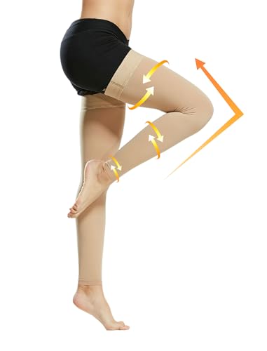 Evolyline Medizinisch Kompressionsstrümpfe Damen & Herren 20-30 mmHg, Klasse II Oberschenkel Lang Kompressionssocken Stützstrümpfe Footless mit Silikonband für Abgestufte Unterstützung Krampfadern von Evolyline