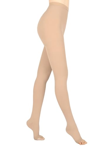 Evolyline Medizinische Kompressionsstrumpfhose Damen Herren Lang 15-20 mmHg, Klasse I Abgestufte kompressionsstrümpfe Stützstrümpfe Offene Zehe für schwangerschaft Krampfadern Ödeme lipödem von Evolyline