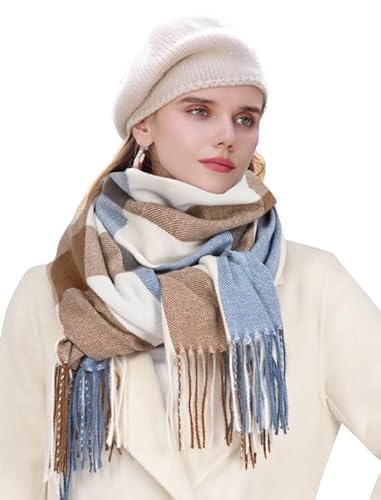 Evolyline Schal Damen Winter Kariert Winterschal Streifen Lange Schals Quastenschal Schals & Tücher Für Damen Quadratisch Schal Winter Karo Tartan Streifen Plaid Muster Oversized Fransen Schal von Evolyline