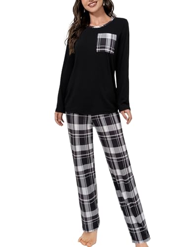 Evolyline Schlafanzug Damen Lang Pjama Set Zweiteiliger Schlafanzüge für Damen Langarm Nachtwäsche Pyjama Loungewear Homewear Lounge Set Kuschelig Hausanzug für Herbst Winter Pajamas for Women von Evolyline