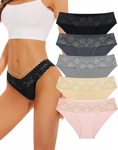 Evolyline Seamless Slips Damen Spitze Unterhosen Nahtlos Slips Frauen Stretch Hipster Unsichtbar Weich Panties Mehrpack Unterwäsche für Frauen von Evolyline