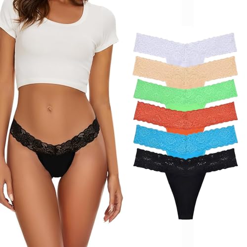 Evolyline String Tanga Damen Baumwolle Tanga Damen Sexy Tanga Spitze Atmungsaktiv Strings Set für Frauen Mehrpack String Tanga Damen Set Unterhose Spitze Unterwäsche von Evolyline